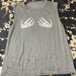 SHEIN Grey ripped tank top Skeleton hands